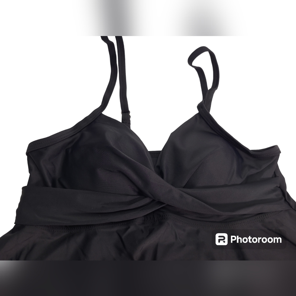 Women Two Piece Tankini Swimsuits Ruffle Tops with Boyshort Bathing Suit Black S - Picture 4 of 15